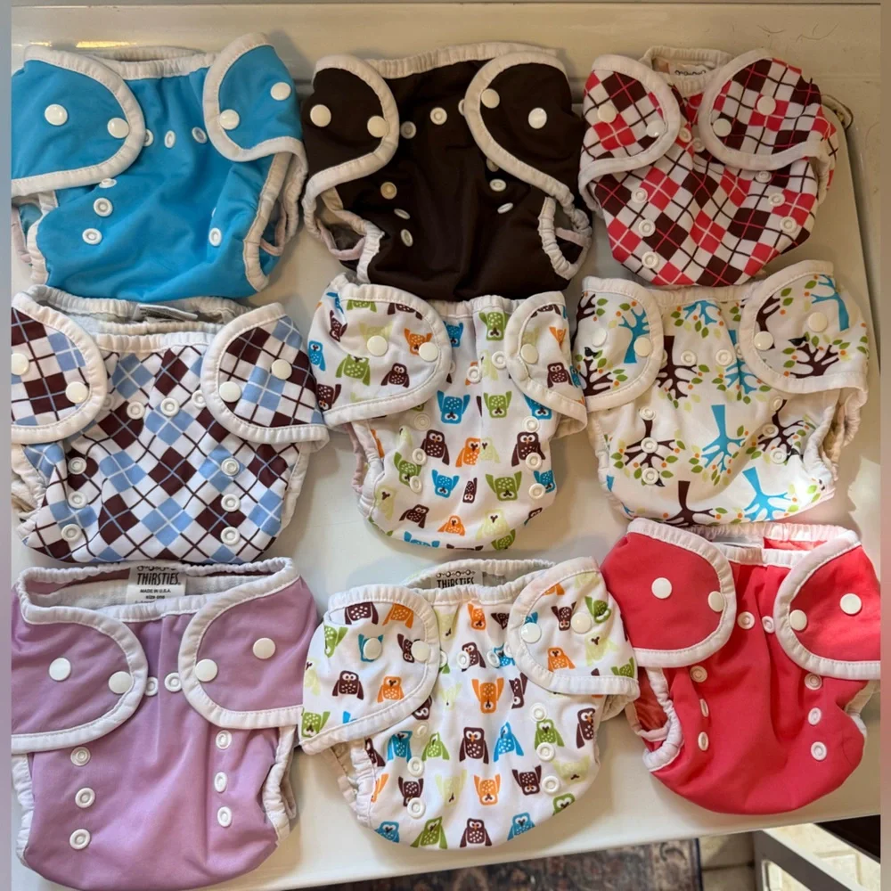 Thirsties Size One pocket snap diaper covers lot of 9 GUC cover only - Picture 1 of 13